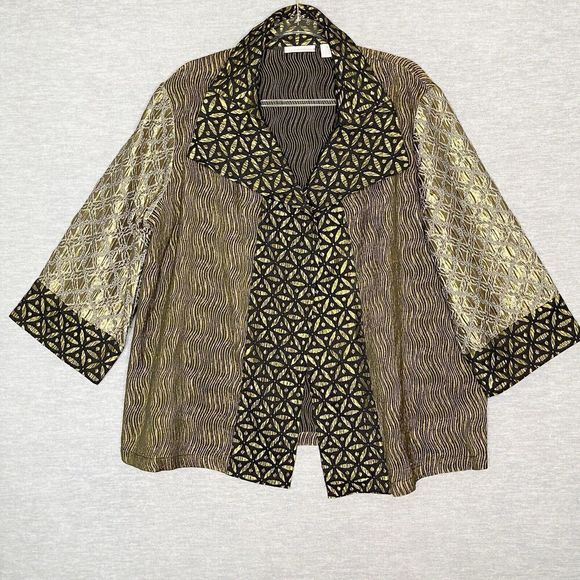 Chico's Jackets & Blazers - Chico’s Women’s Jacket Size 2 Large Art to Wear green Black Open Lagenlook Artsy